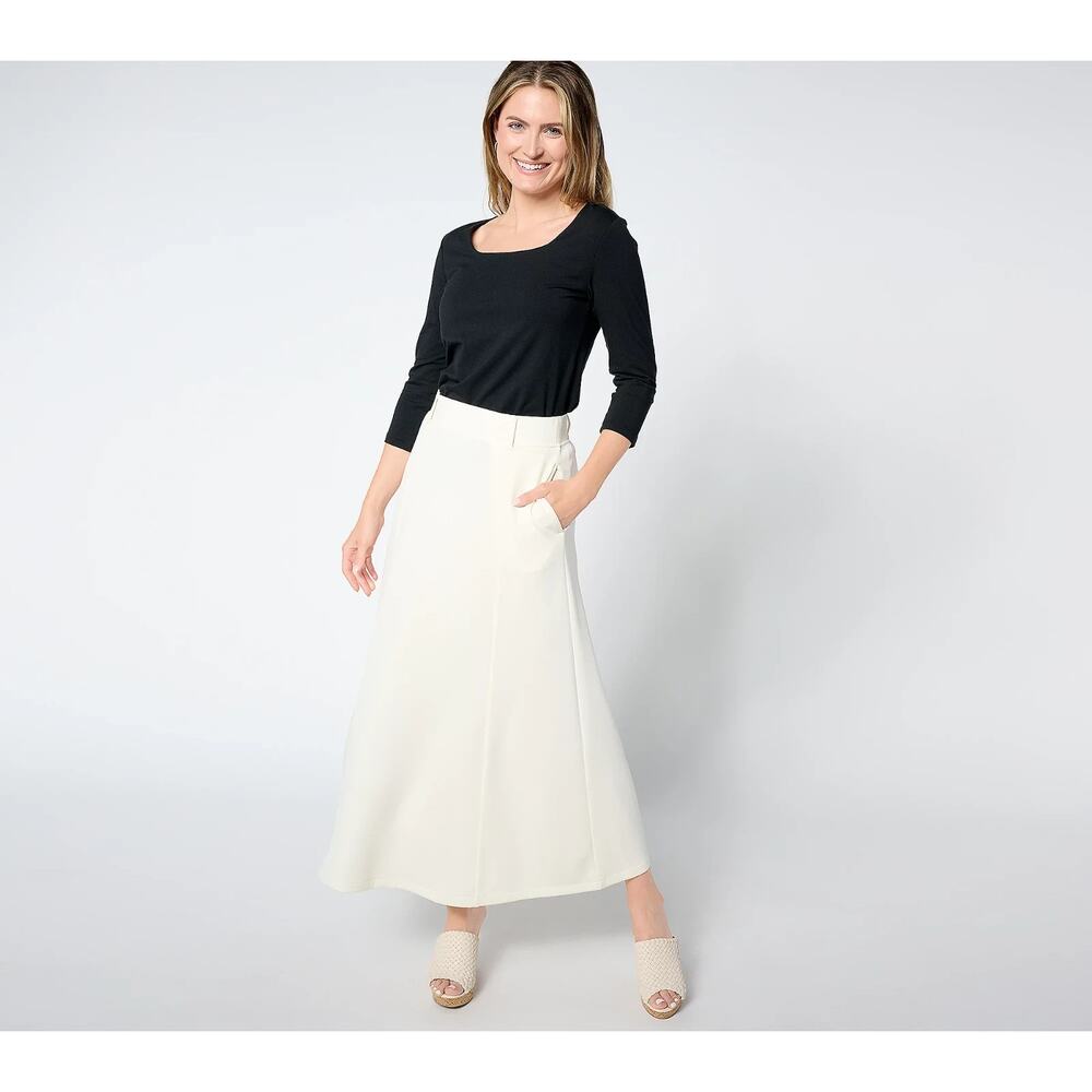 Peace Love World Black Label Scuba Midi Skirt Womens Size 2X Cream Pull On